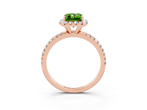 Rose gold Emerald Cut Halo Round Diamond Pavé Band Four-Prong Ring_3