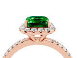 Rose gold Emerald Cut Halo Round Diamond Pavé Band Four-Prong Ring_4