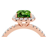 Rose gold Emerald Cut Halo Round Diamond Pavé Band Four-Prong Ring_4