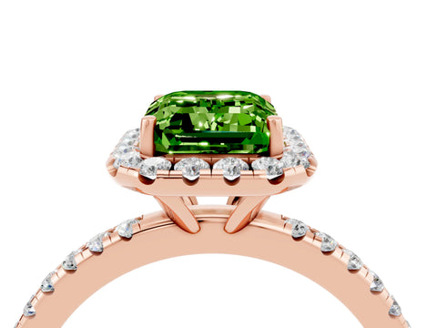 Rose gold Emerald Cut Halo Round Diamond Pavé Band Four-Prong Ring_4
