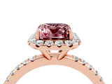 Rose gold Emerald Cut Halo Round Diamond Pavé Band Four-Prong Ring_4