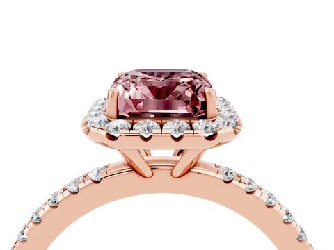 Rose gold Emerald Cut Halo Round Diamond Pavé Band Four-Prong Ring_4