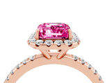 Rose gold Emerald Cut Halo Round Diamond Pavé Band Four-Prong Ring_4