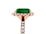 Rose gold Emerald Cut Halo Round Diamond Pavé Band Four-Prong Ring_5