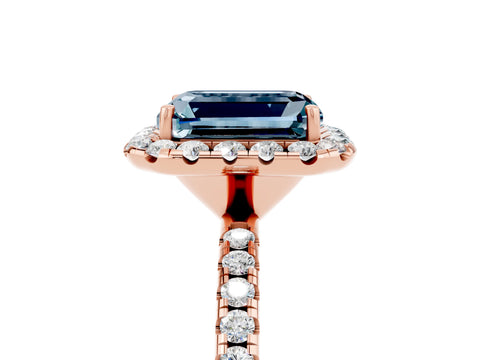 Rose gold Emerald Cut Halo Round Diamond Pavé Band Four-Prong Ring_5