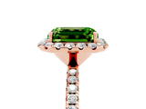 Rose gold Emerald Cut Halo Round Diamond Pavé Band Four-Prong Ring_5