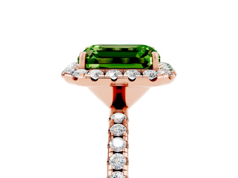 Rose gold Emerald Cut Halo Round Diamond Pavé Band Four-Prong Ring_5