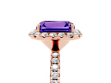 Rose gold Emerald Cut Halo Round Diamond Pavé Band Four-Prong Ring_5