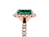 Rose gold Emerald Cut Halo Round Diamond Pavé Band Four-Prong Ring_5