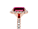 Rose gold Emerald Cut Halo Round Diamond Pavé Band Four-Prong Ring_5