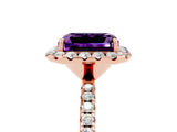 Rose gold Emerald Cut Halo Round Diamond Pavé Band Four-Prong Ring_5