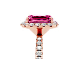 Rose gold Emerald Cut Halo Round Diamond Pavé Band Four-Prong Ring_5
