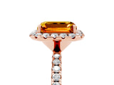Rose gold Emerald Cut Halo Round Diamond Pavé Band Four-Prong Ring_5