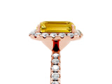 Rose gold Emerald Cut Halo Round Diamond Pavé Band Four-Prong Ring_5