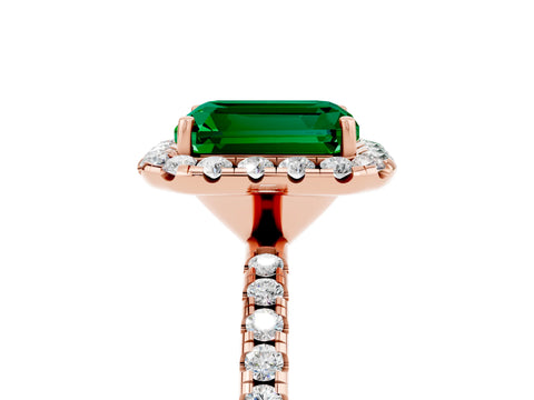 Rose gold Emerald Cut Halo Round Diamond Pavé Band Four-Prong Ring_5