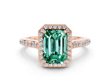 Rose gold Emerald Cut Halo Round Diamond Pavé Band with Four-Prong Setting