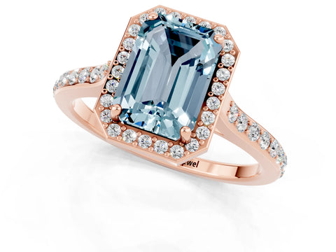 Rose gold Emerald Cut Halo Round Diamond Pavé Band with Four-Prong Setting_1