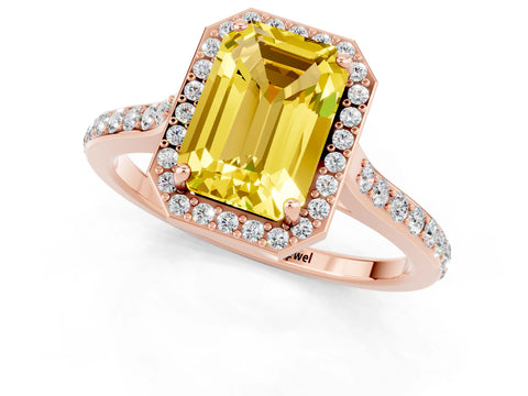 Rose gold Emerald Cut Halo Round Diamond Pavé Band with Four-Prong Setting_1