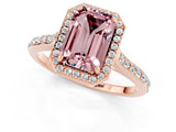 Rose gold Emerald Cut Halo Round Diamond Pavé Band with Four-Prong Setting_1