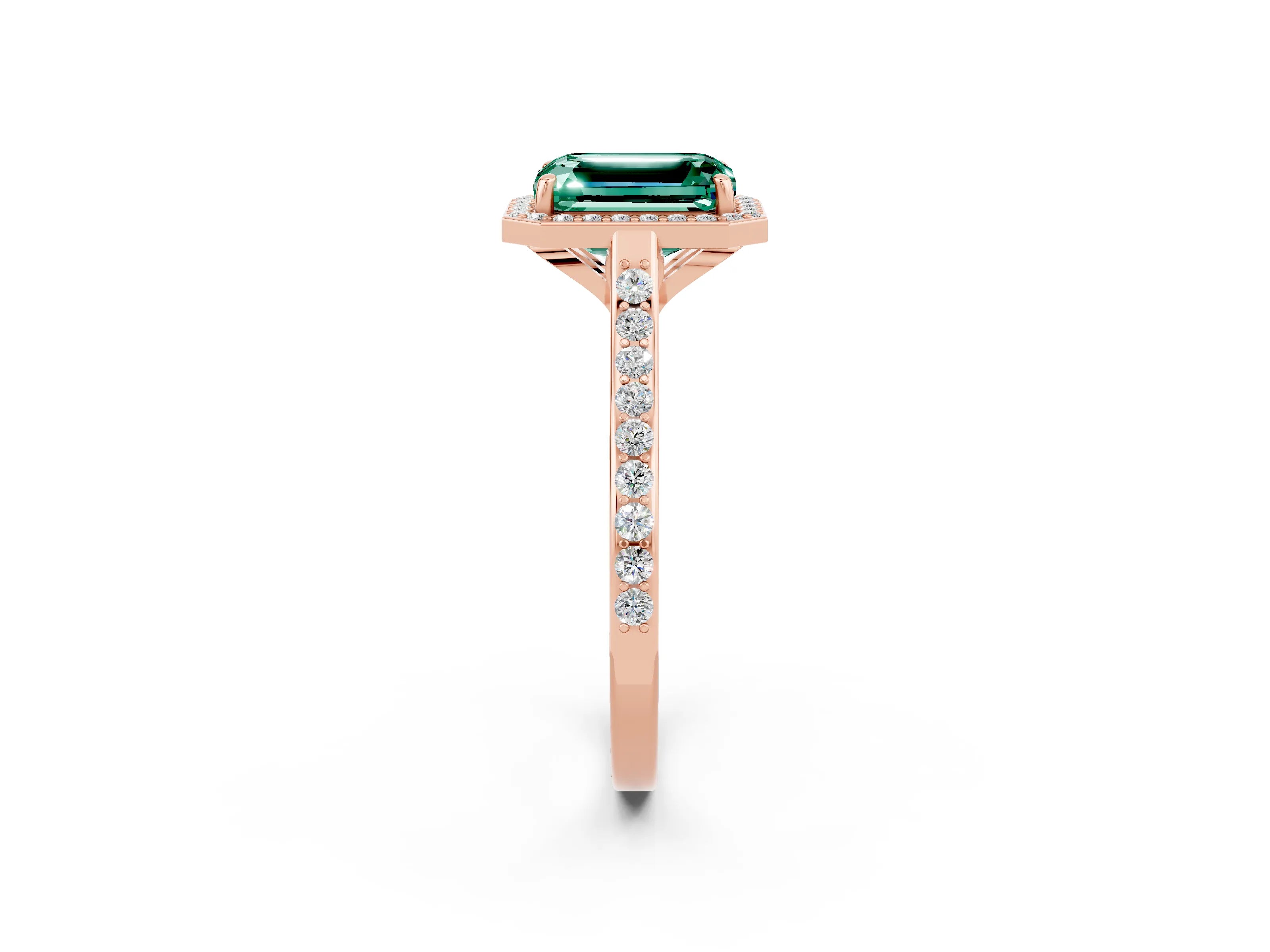 Rose gold Emerald Cut Halo Round Diamond Pavé Band with Four-Prong Setting_2