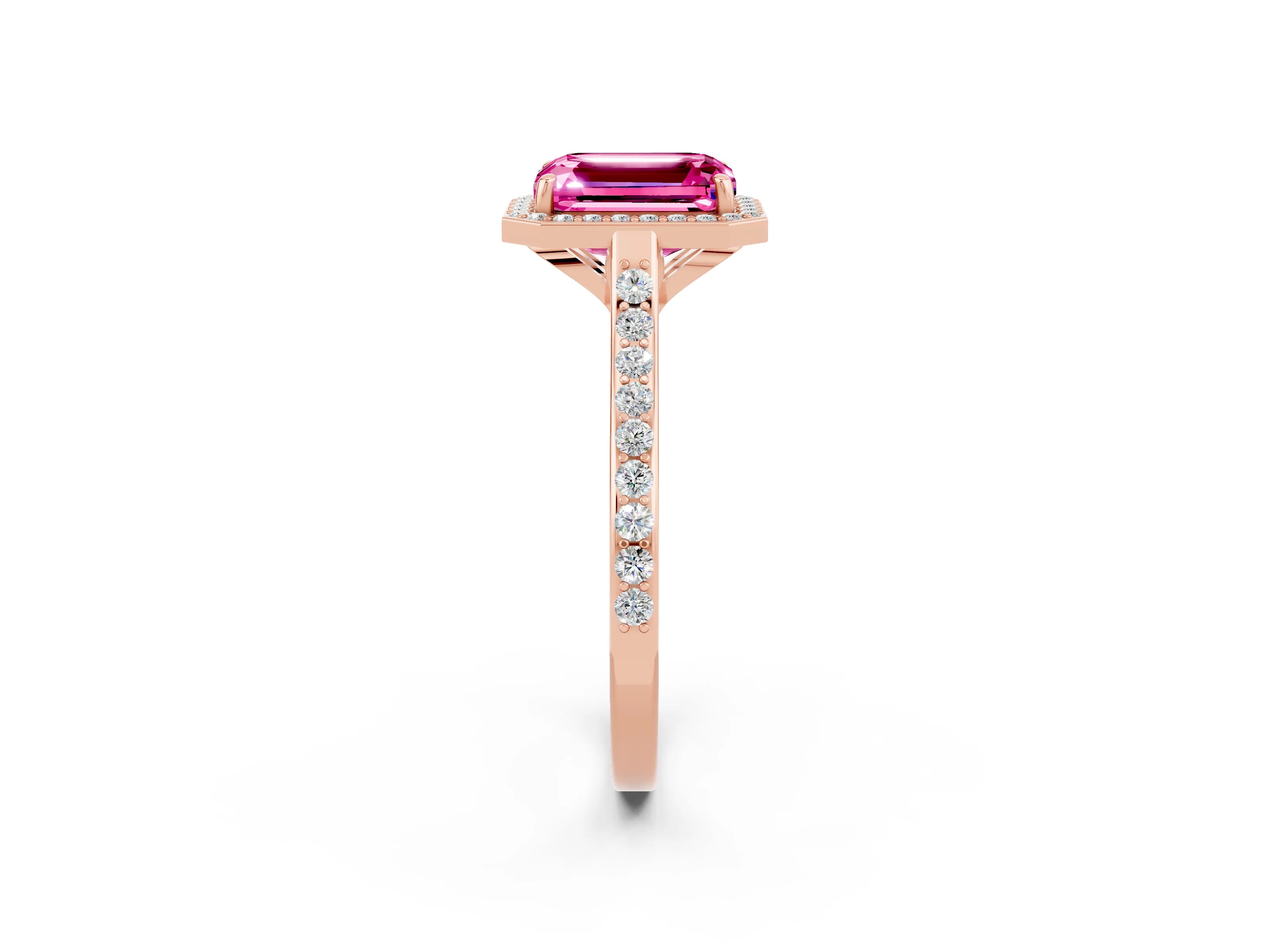 Rose gold Emerald Cut Halo Round Diamond Pavé Band with Four-Prong Setting_2