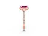 Rose gold Emerald Cut Halo Round Diamond Pavé Band with Four-Prong Setting_2