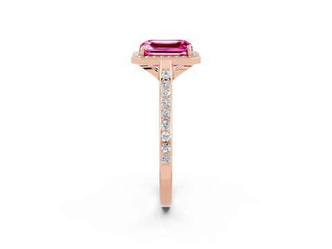 Rose gold Emerald Cut Halo Round Diamond Pavé Band with Four-Prong Setting_2