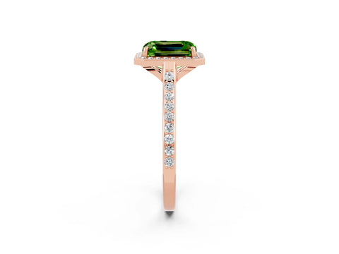 Rose gold Emerald Cut Halo Round Diamond Pavé Band with Four-Prong Setting_2