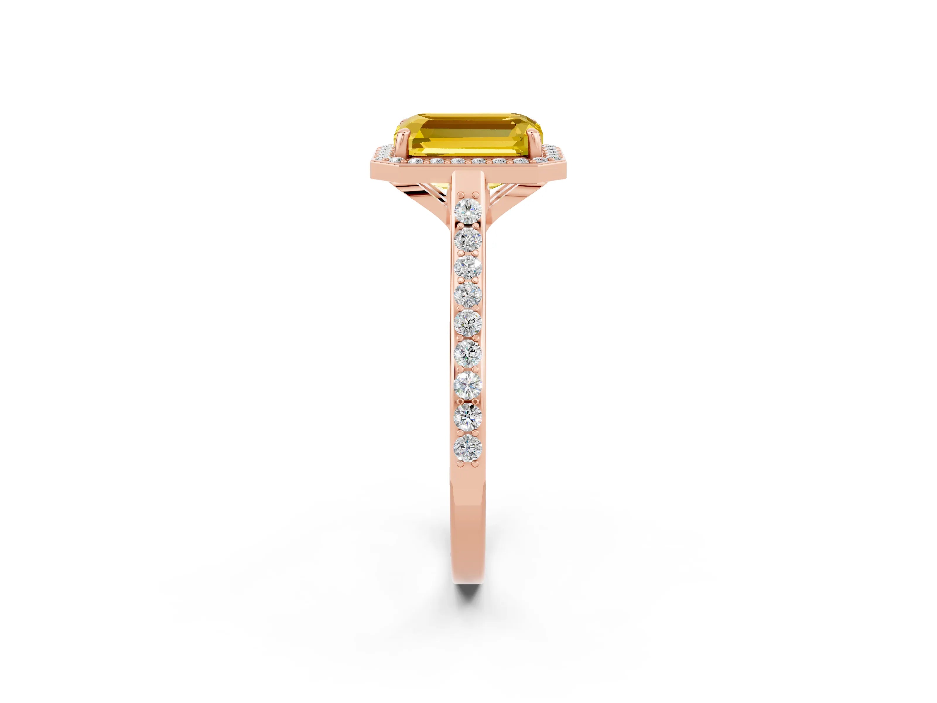 Rose gold Emerald Cut Halo Round Diamond Pavé Band with Four-Prong Setting_2