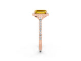 Rose gold Emerald Cut Halo Round Diamond Pavé Band with Four-Prong Setting_2