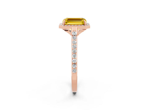 Rose gold Emerald Cut Halo Round Diamond Pavé Band with Four-Prong Setting_2