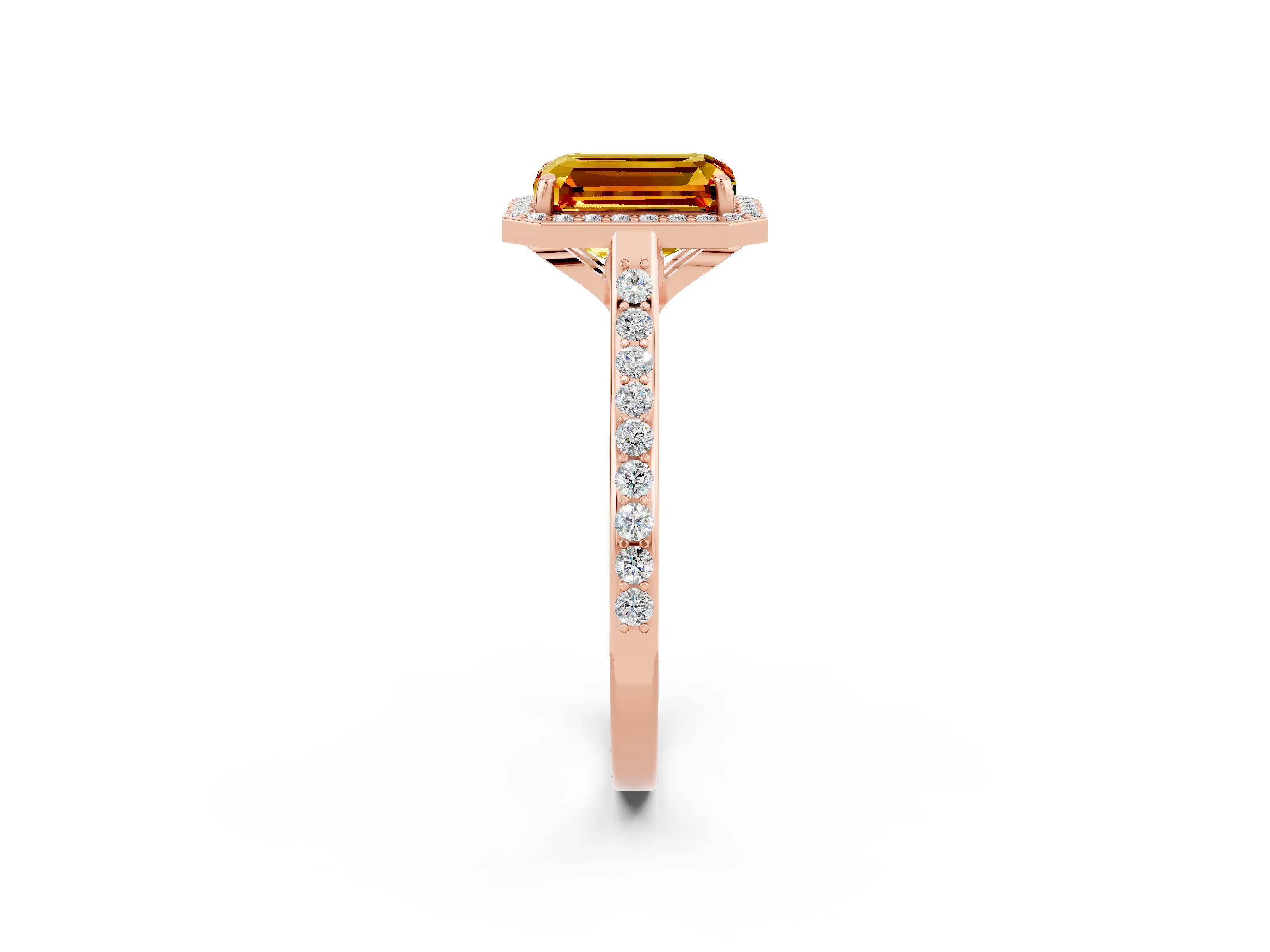 Rose gold Emerald Cut Halo Round Diamond Pavé Band with Four-Prong Setting_2