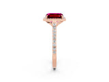 Rose gold Emerald Cut Halo Round Diamond Pavé Band with Four-Prong Setting_2
