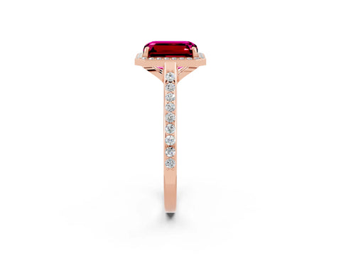 Rose gold Emerald Cut Halo Round Diamond Pavé Band with Four-Prong Setting_2