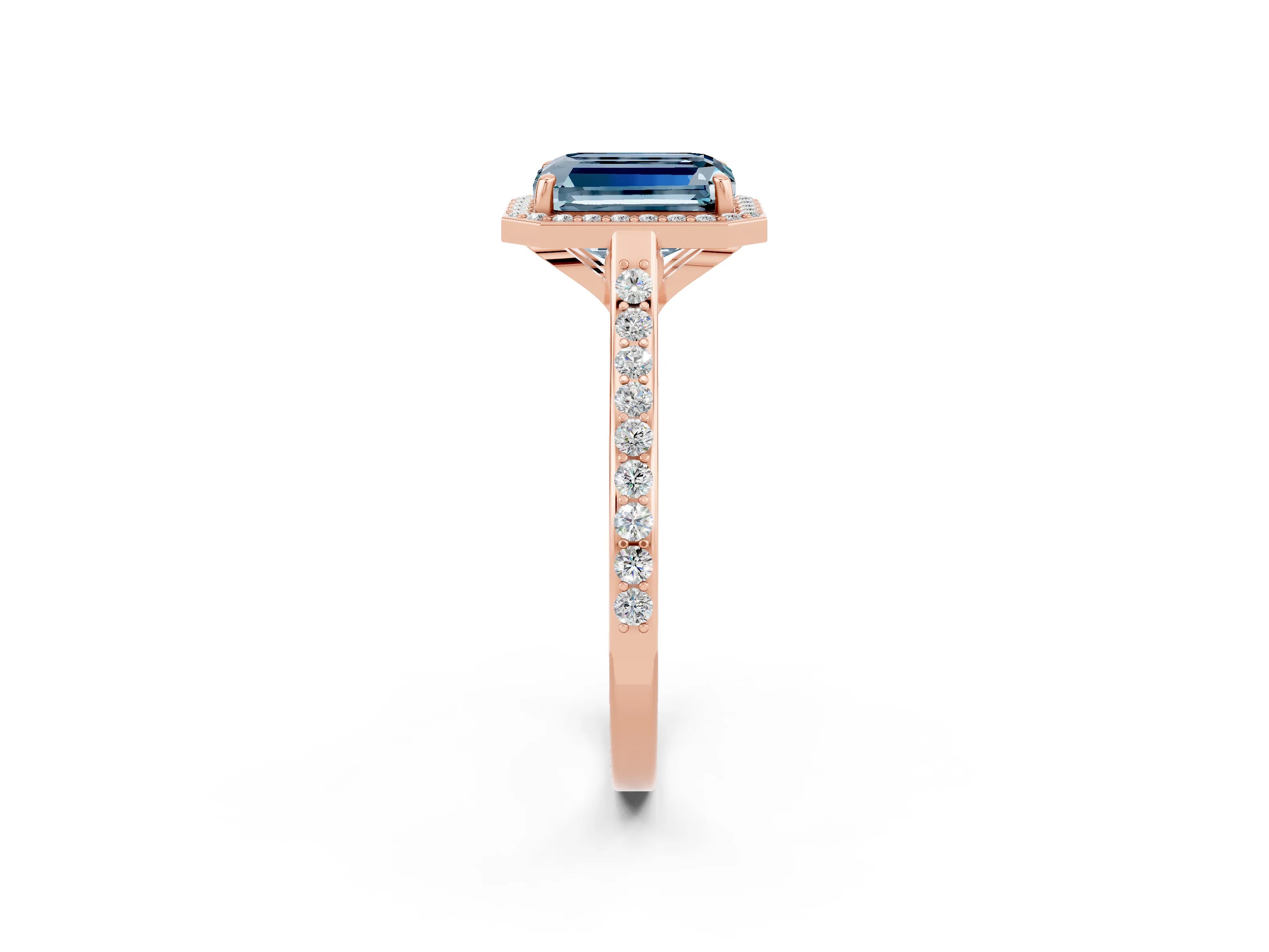 Rose gold Emerald Cut Halo Round Diamond Pavé Band with Four-Prong Setting_2