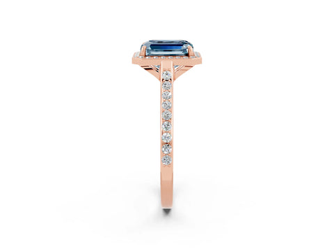 Rose gold Emerald Cut Halo Round Diamond Pavé Band with Four-Prong Setting_2