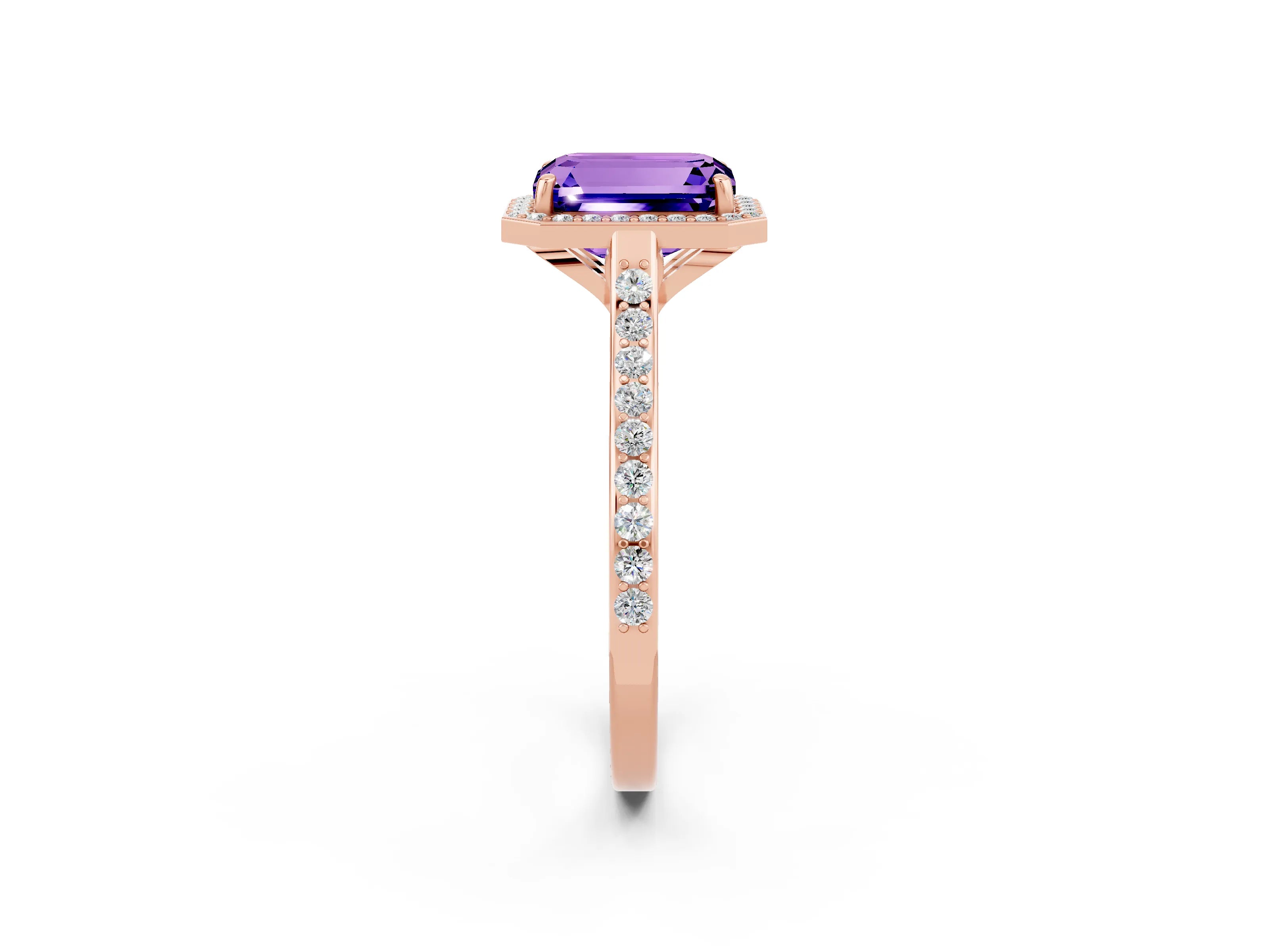 Rose gold Emerald Cut Halo Round Diamond Pavé Band with Four-Prong Setting_2