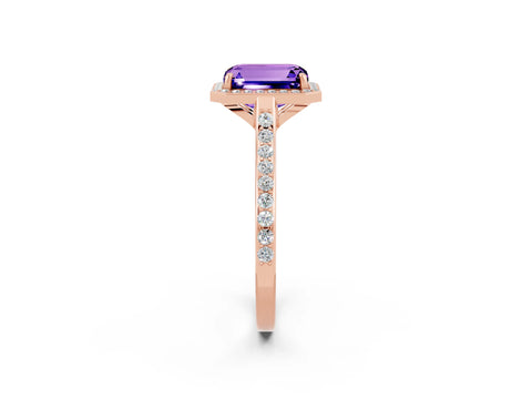 Rose gold Emerald Cut Halo Round Diamond Pavé Band with Four-Prong Setting_2