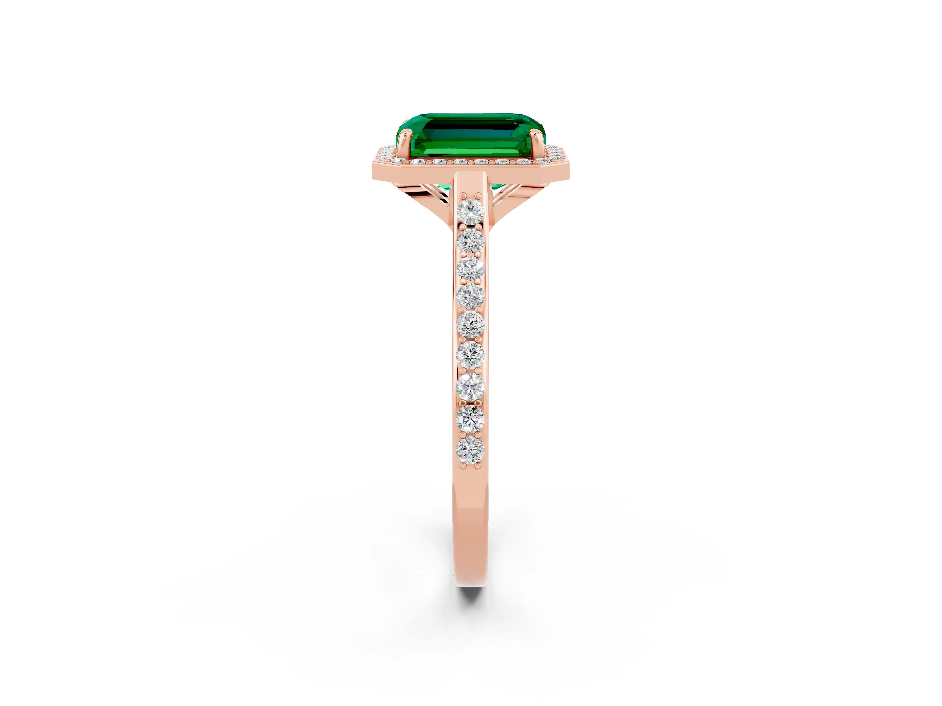 Rose gold Emerald Cut Halo Round Diamond Pavé Band with Four-Prong Setting_2