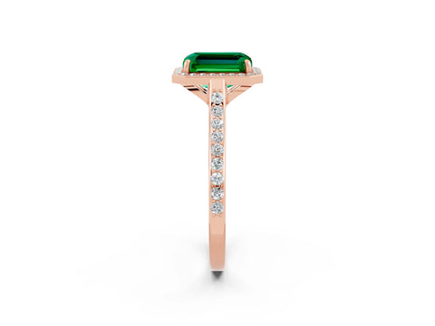 Rose gold Emerald Cut Halo Round Diamond Pavé Band with Four-Prong Setting_2