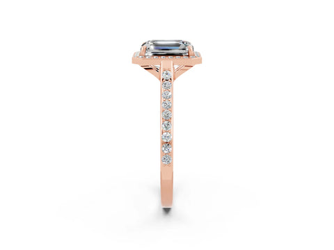 Rose gold Emerald Cut Halo Round Diamond Pavé Band with Four-Prong Setting_2