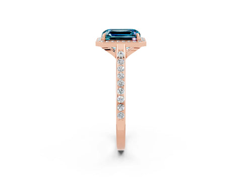 Rose gold Emerald Cut Halo Round Diamond Pavé Band with Four-Prong Setting_2
