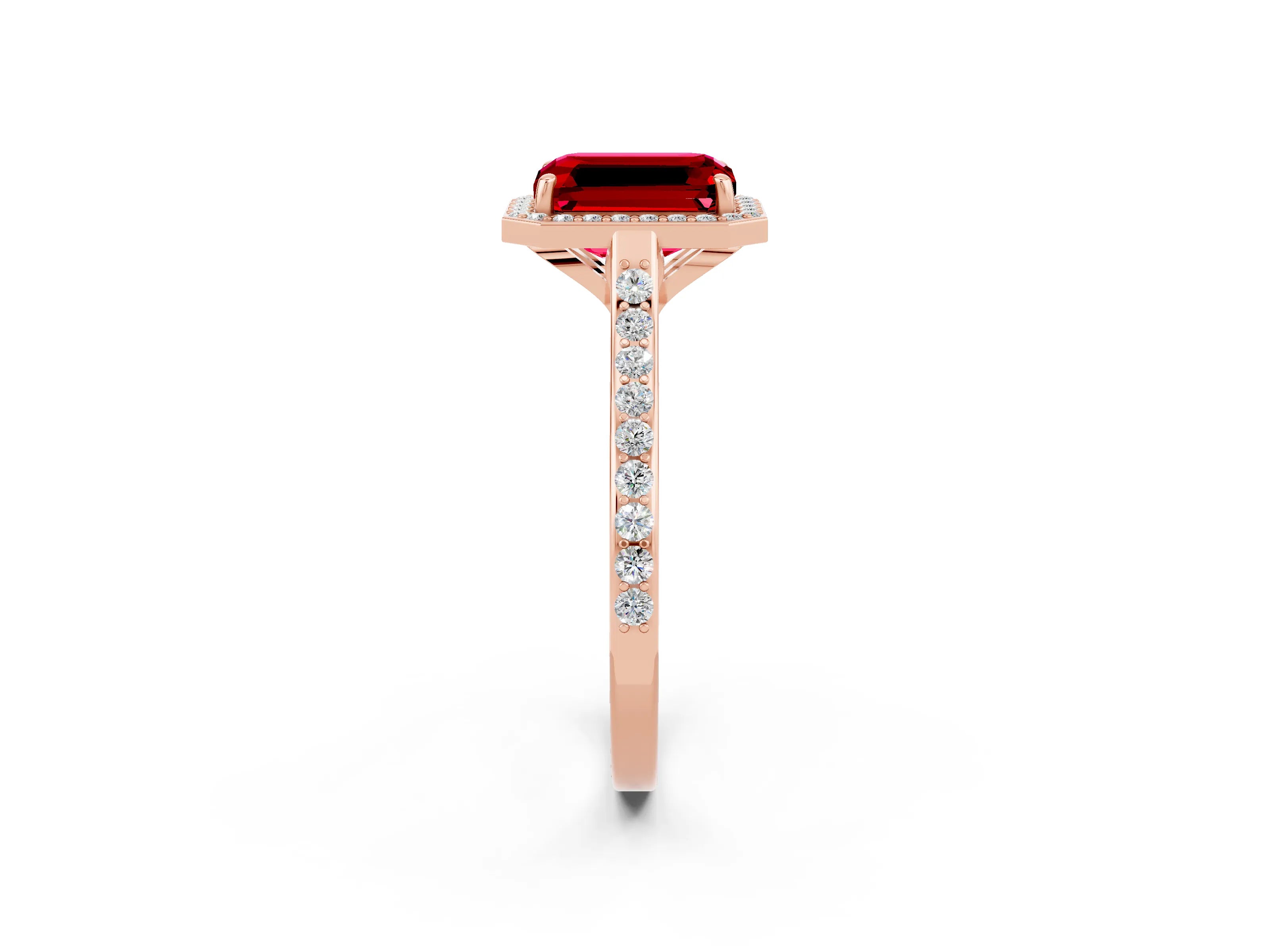 Rose gold Emerald Cut Halo Round Diamond Pavé Band with Four-Prong Setting_2