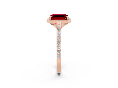 Rose gold Emerald Cut Halo Round Diamond Pavé Band with Four-Prong Setting_2