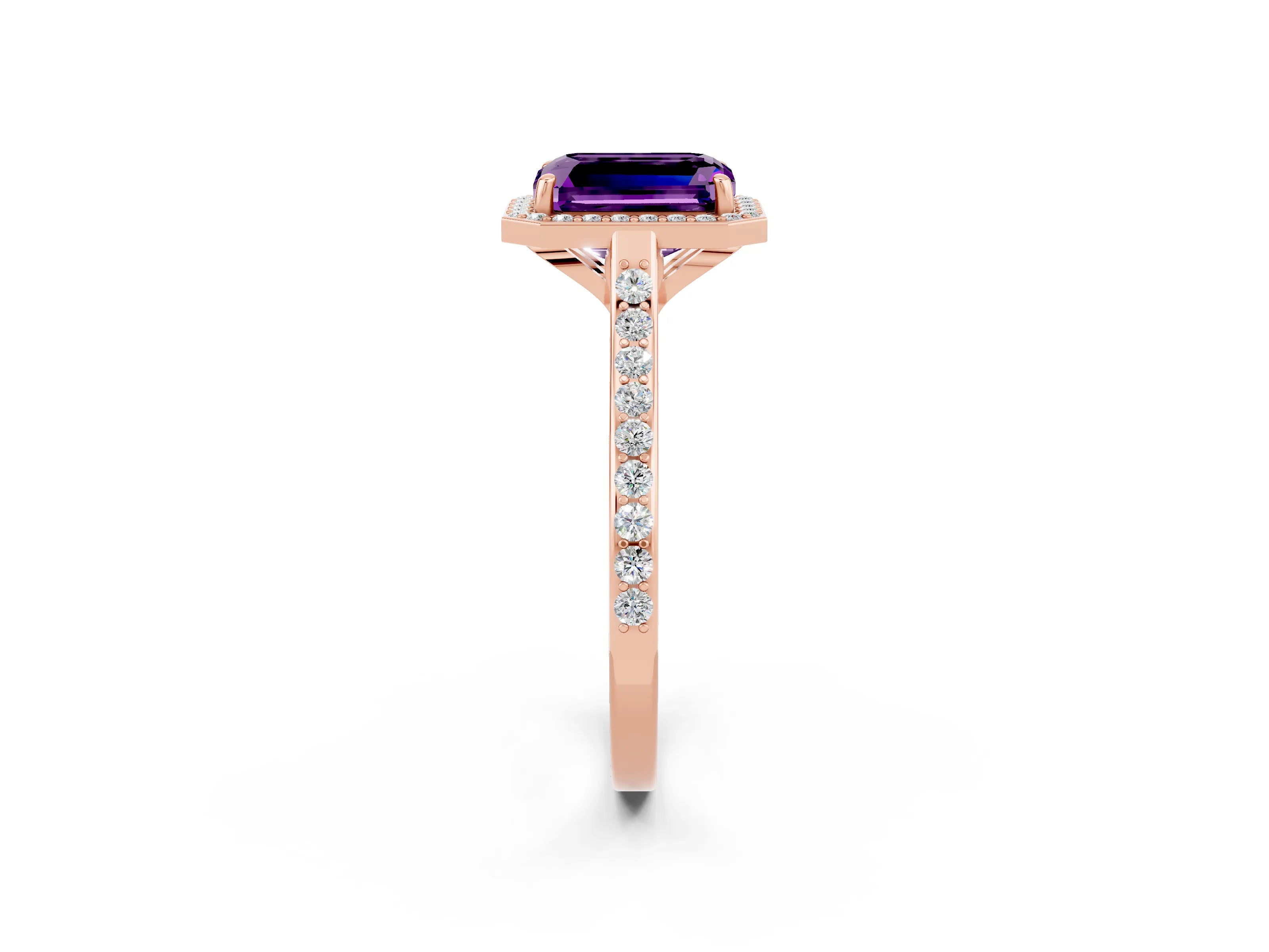 Rose gold Emerald Cut Halo Round Diamond Pavé Band with Four-Prong Setting_2