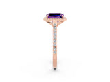 Rose gold Emerald Cut Halo Round Diamond Pavé Band with Four-Prong Setting_2
