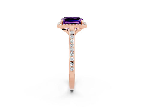 Rose gold Emerald Cut Halo Round Diamond Pavé Band with Four-Prong Setting_2
