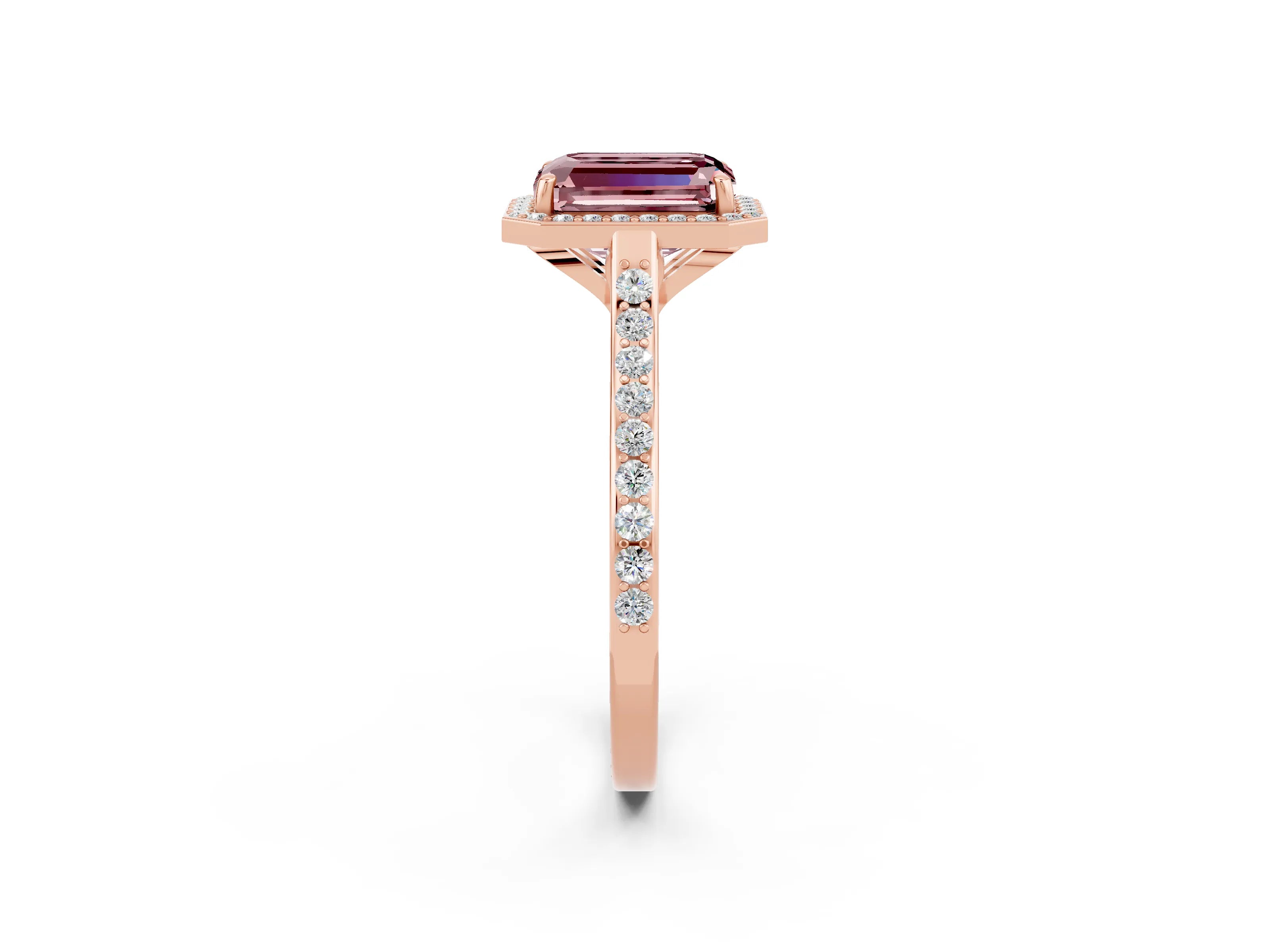 Rose gold Emerald Cut Halo Round Diamond Pavé Band with Four-Prong Setting_2