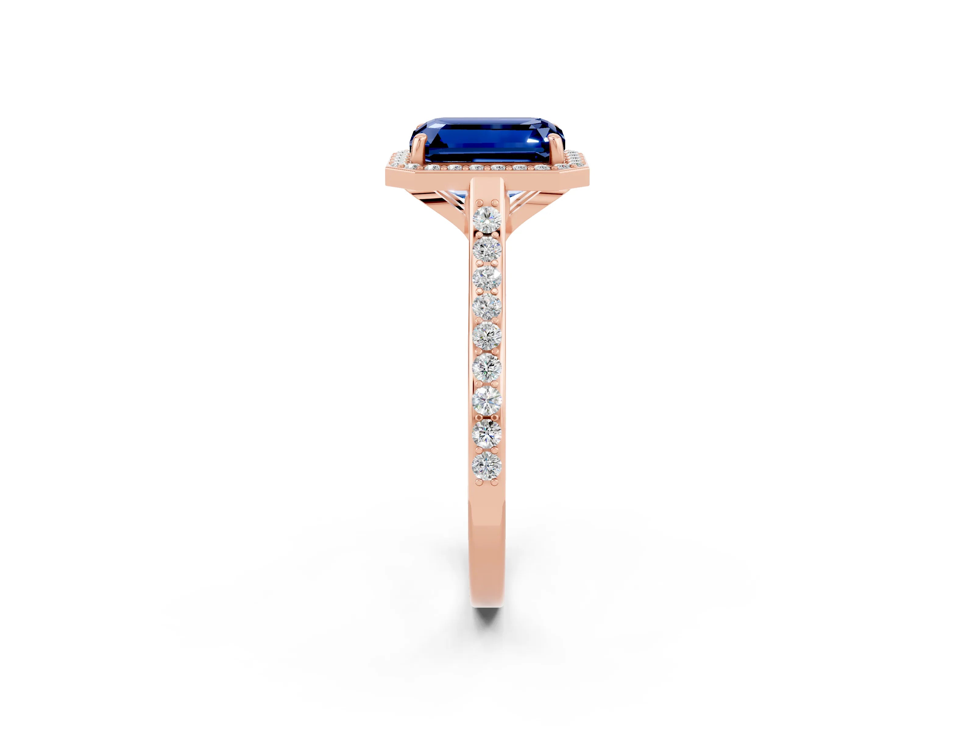 Rose gold Emerald Cut Halo Round Diamond Pavé Band with Four-Prong Setting_2