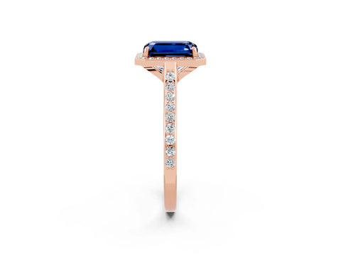 Rose gold Emerald Cut Halo Round Diamond Pavé Band with Four-Prong Setting_2